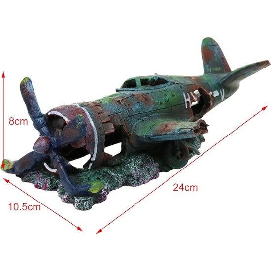 Aquarium Ornaments, Aquarium Rock Cave Decoration, Airplane Cave Accessories, Pool Decoration, Small Shrimp Fish, Turtle, Decorative Resin Landscape Fish Oil (24X 10.5X8cm)...